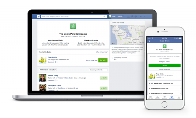 Facebook Safety Check laptop and phone