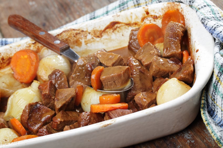 Beef, carrots, roast, onions, potatoes