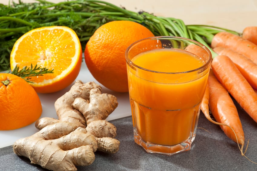 Fresh-pressed carrot, orange, and ginger juice