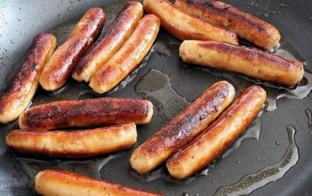 Sausage, frying pan, skillet