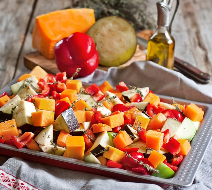 Roasted vegetables, cooking, squash