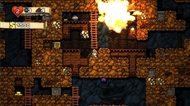 A fortune-seeker in a cave in Spelunky