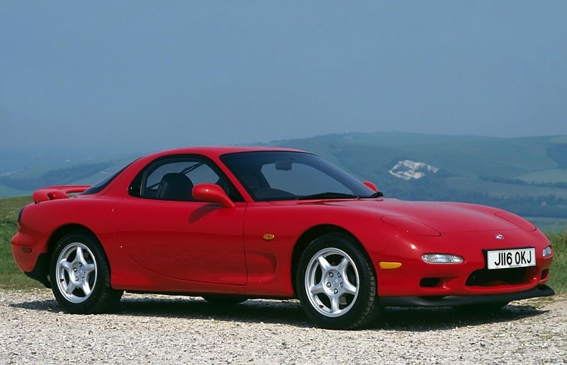 A red Mazda RX-7 from the 1991 model year