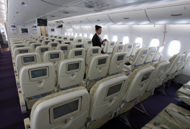 An economy class cabin on the new Airbus