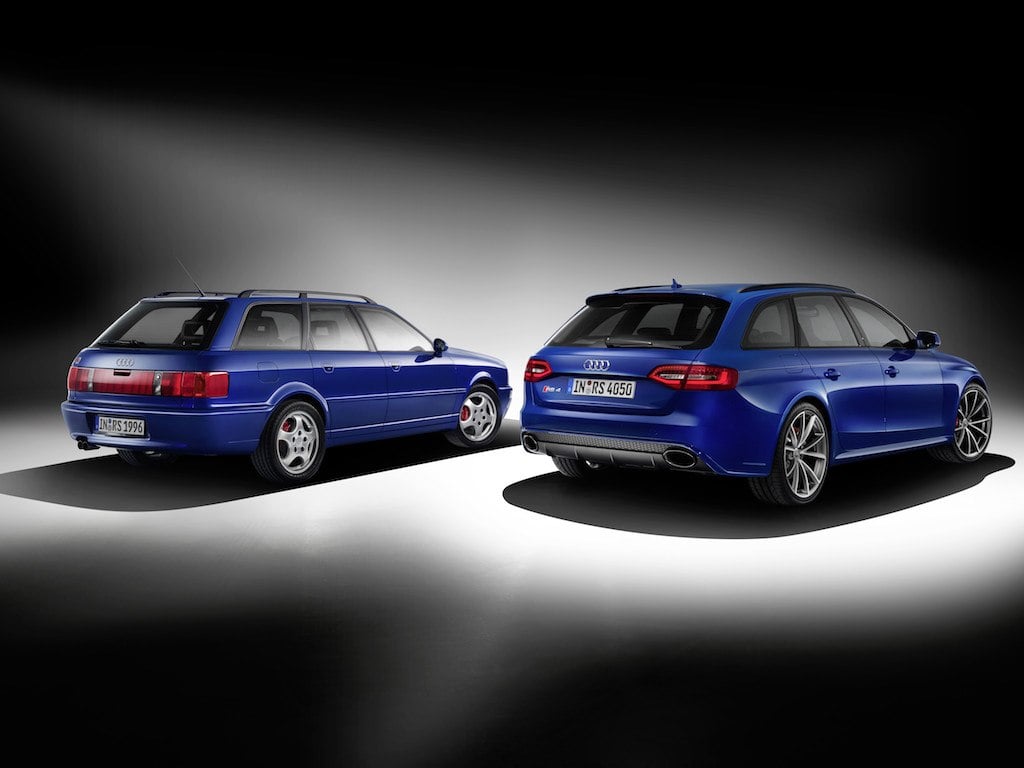 The 1994 Audi RS2 Avant, left, and the 2014 Audi RS4 Avant