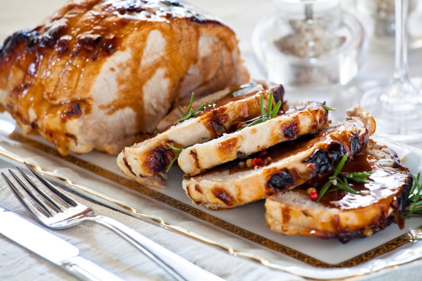 Roasted pork served on a fancy plate