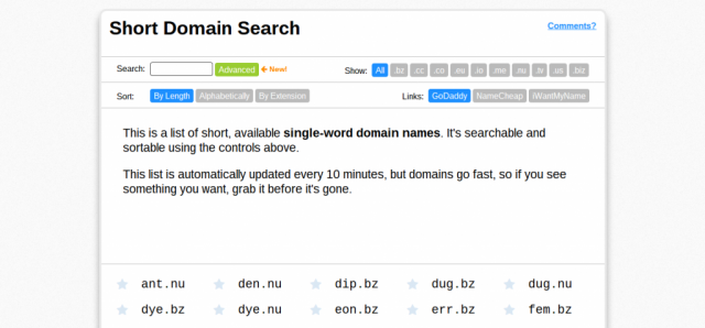 Short Domain Search