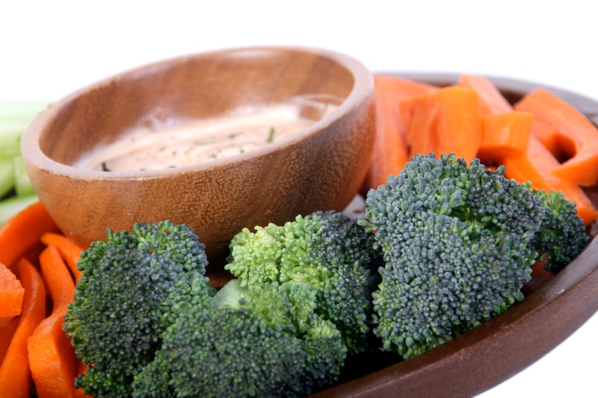 A plate of vegetables and dip