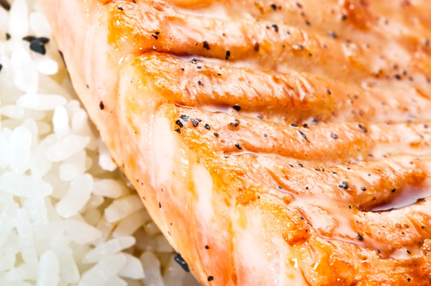 grilled salmon over rice