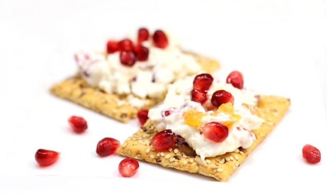 Cheese and crackers, pomegranate seeds