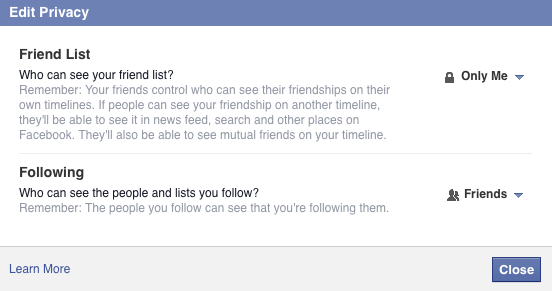 Editing Privacy of Facebook Friends List