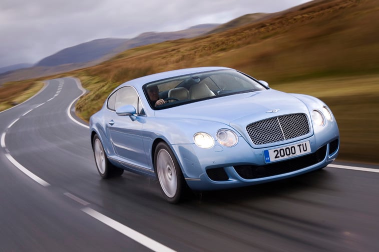 View of Bentley Continental GT on winding European road