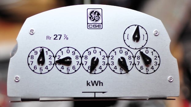 five-dial analogue kWh meter fascia