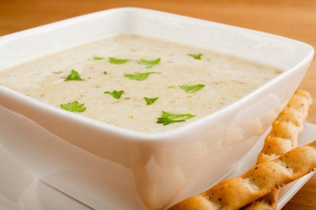 White bean soup with toasted cheese and tomato