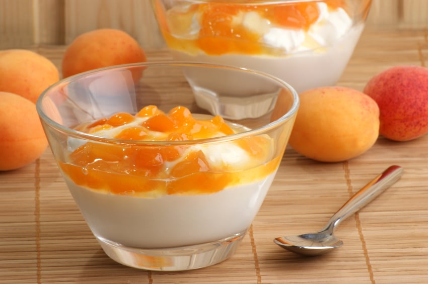 apricot compote, yogurt