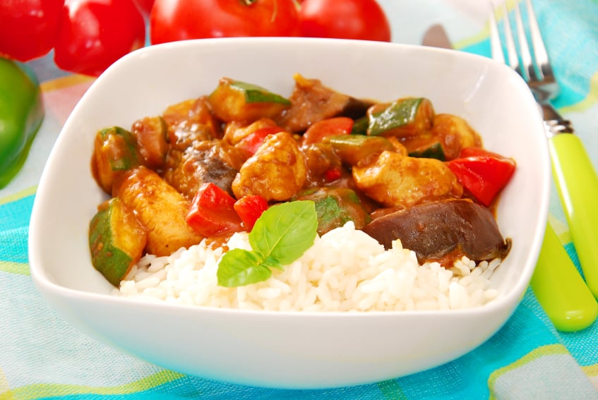 chicken and vegetable curry with rice