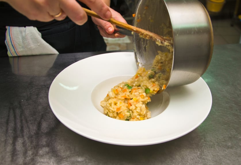 cooking risotto with peas