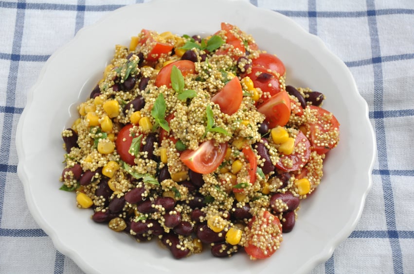 Quinoa Salad with tomatoes, beans, and corn
