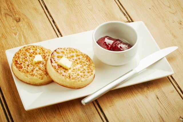 Crumpets toasted on white dish