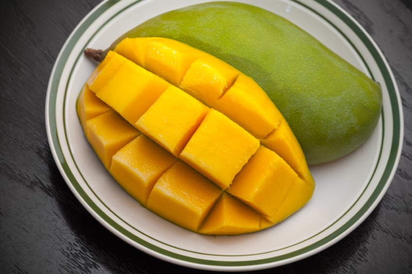 Peeled, sliced mango