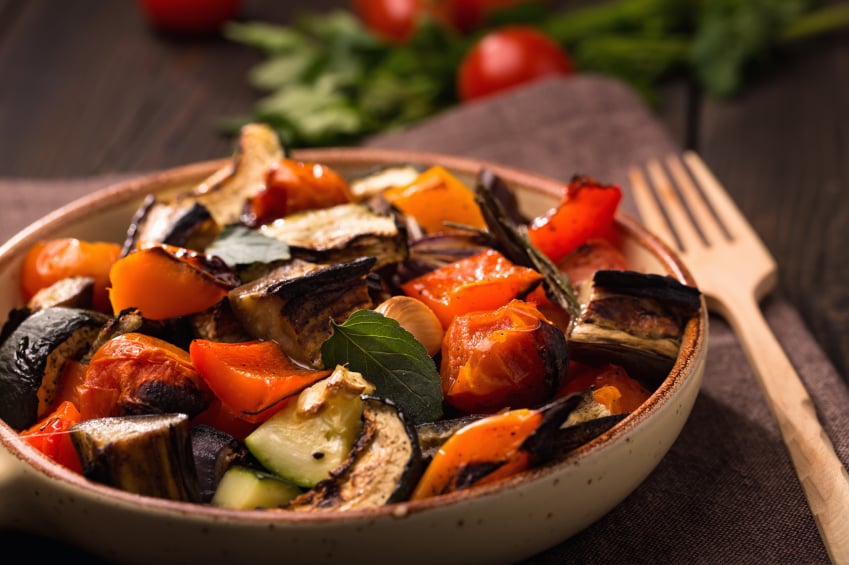 roasted vegetables roasted vegetable medley in a bowl