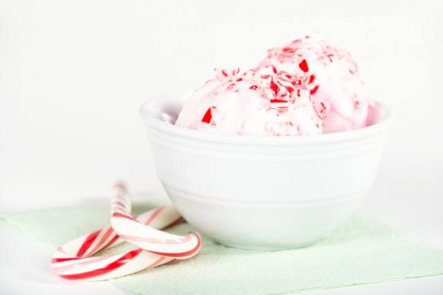 Peppermint ice cream with candy canes