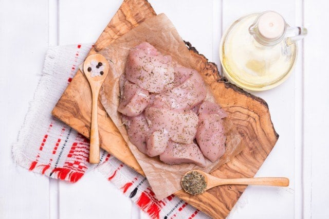 Seasoned raw chicken breast fillets