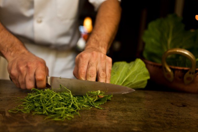 Chopping kale, greens