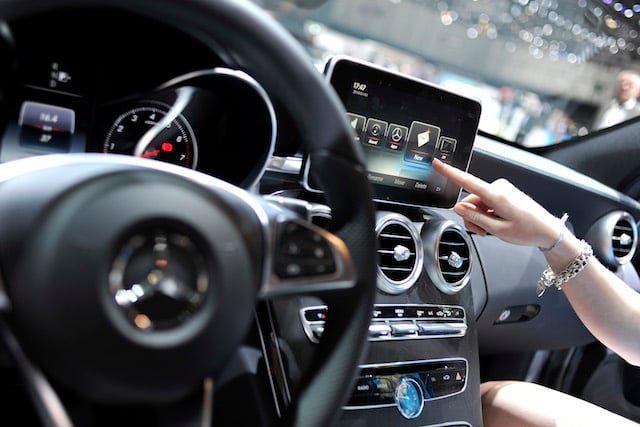 An Apple CarPlay screen is seen in a Mercedes-Benz car