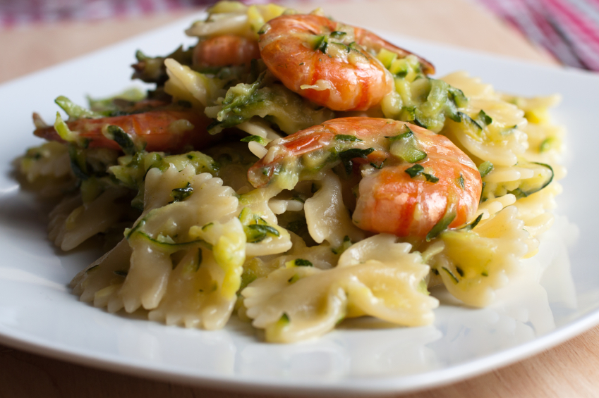 Farfalle pasta, shrimps