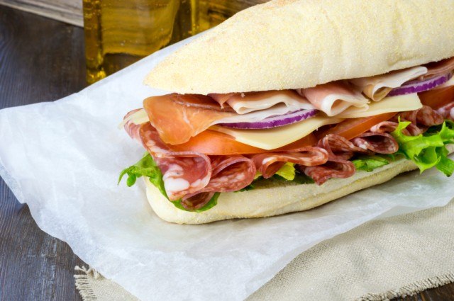 sandwich with cold cuts and vegetables