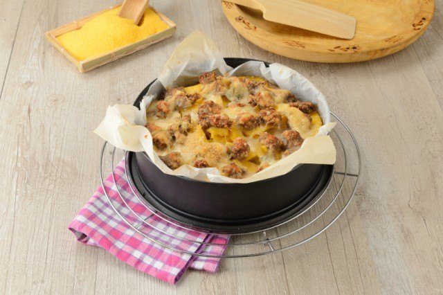 Polenta, cheese, sausage casserole