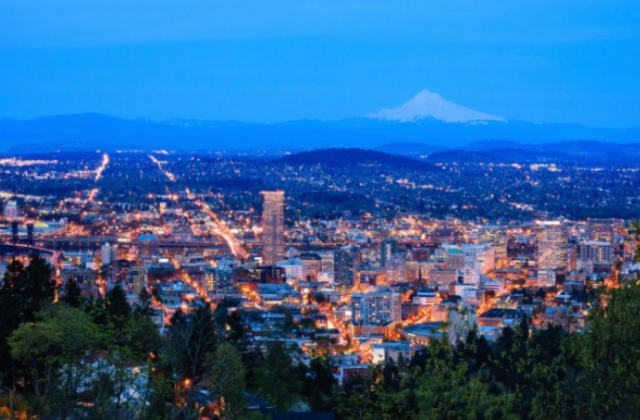Portland, Oregon and Mt. Hood, a city that's reaping the rewards of marijuana legalization