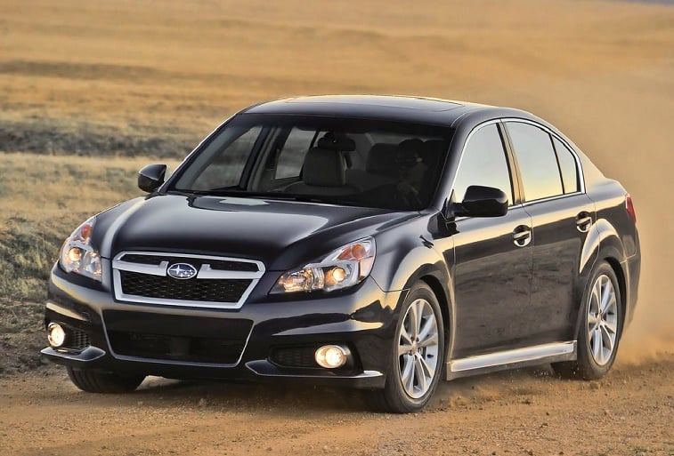 A black Subaru Legacy from the 2013 model year