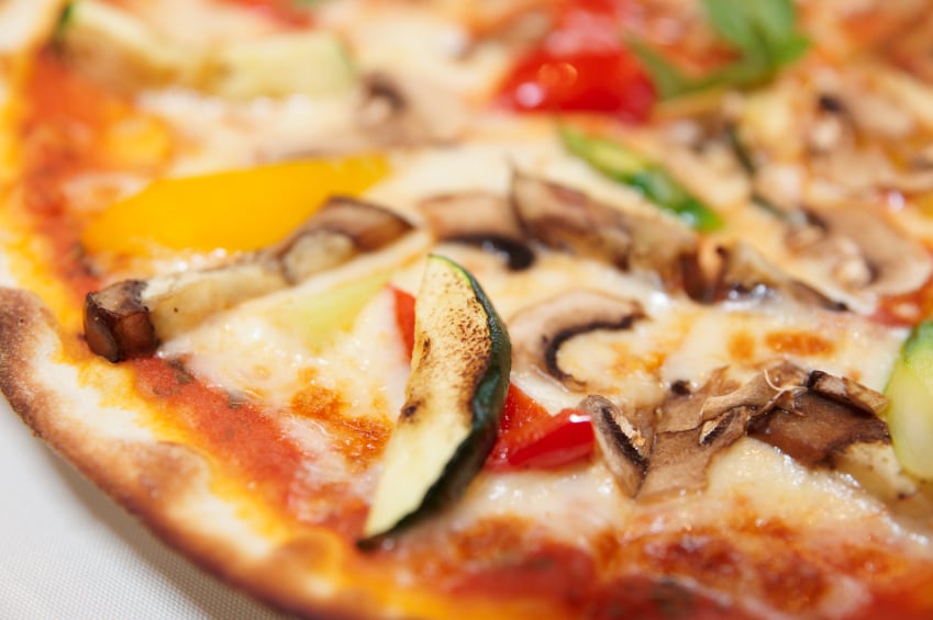 Pizza, cheese flatbread, mushroom, zucchini