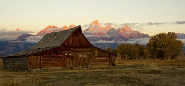 The sun hits the tips of the Grand Tetons October 5, 2012 in the Grand Teton National Park in Wyoming