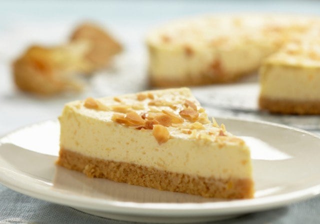 cheesecake slice, almonds
