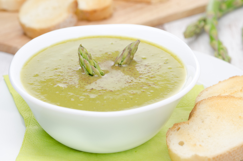 cream soup, asparagus, green peas