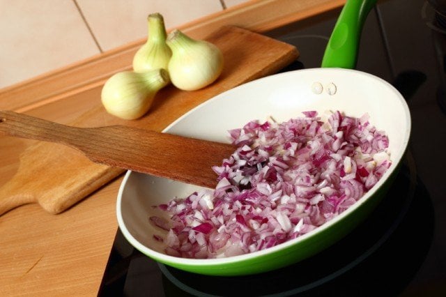 Onions cooking in a pan