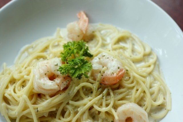 Shrimp tossed with pasta and fresh herbs