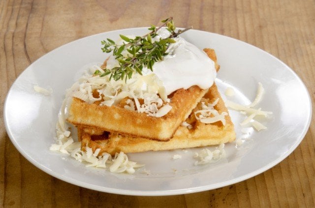 waffles with cheese and sour cream