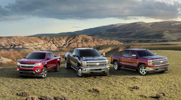 (L to R) The all-new 2015 Chevrolet Colorado, 2015 Chevrolet Sil