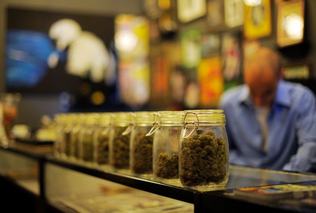 Jars of bud in a retail store