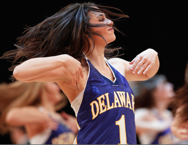 A Delaware cheerleader dancing