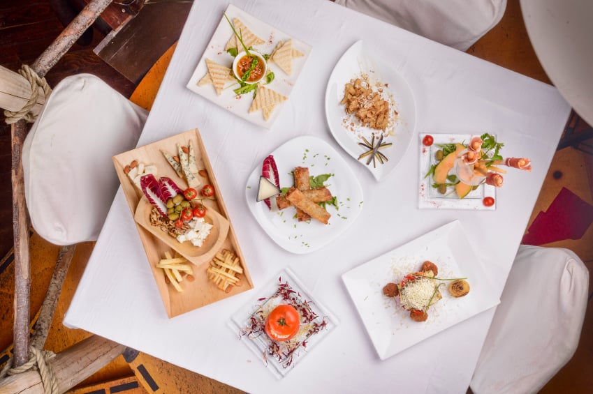 Different types of tapas on a dinner table