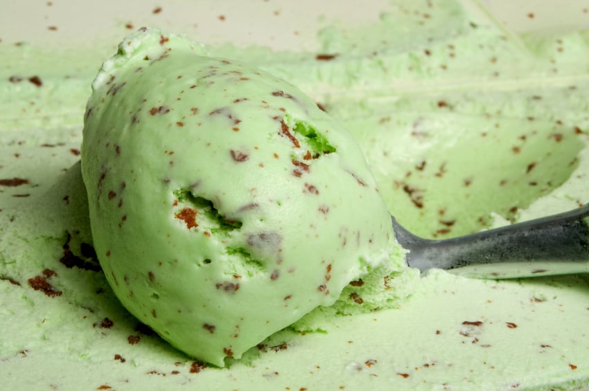 A big scoop of mint chocolate chip ice cream