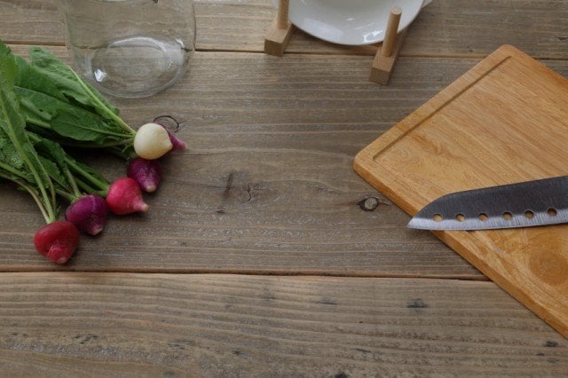 radishes and cutting board, slicing