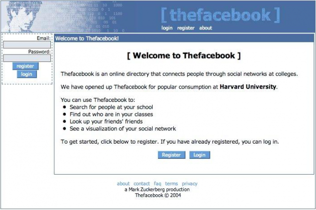 Initial design of The Facebook
