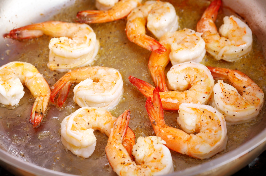 shrimp cooking in pan 
