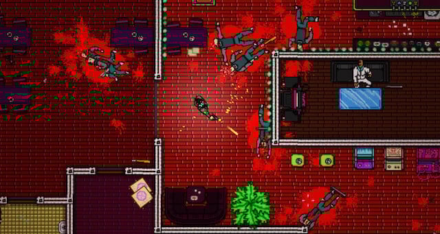 A blood-strewn mess viewed from above.